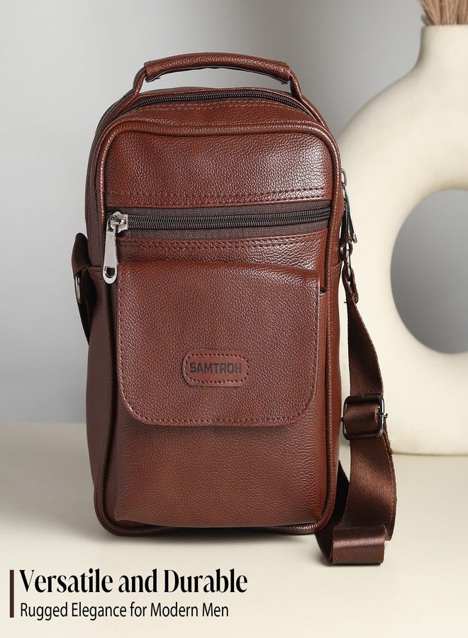 SAMTROH Vegan Leather Small Sling Bag for Men | Chest Slinger Bag | Crossbody Bag| Side Bag Men | Mini Leather Slings | Corporate Gift Item | Passport Sling. (Brown) - Image 5